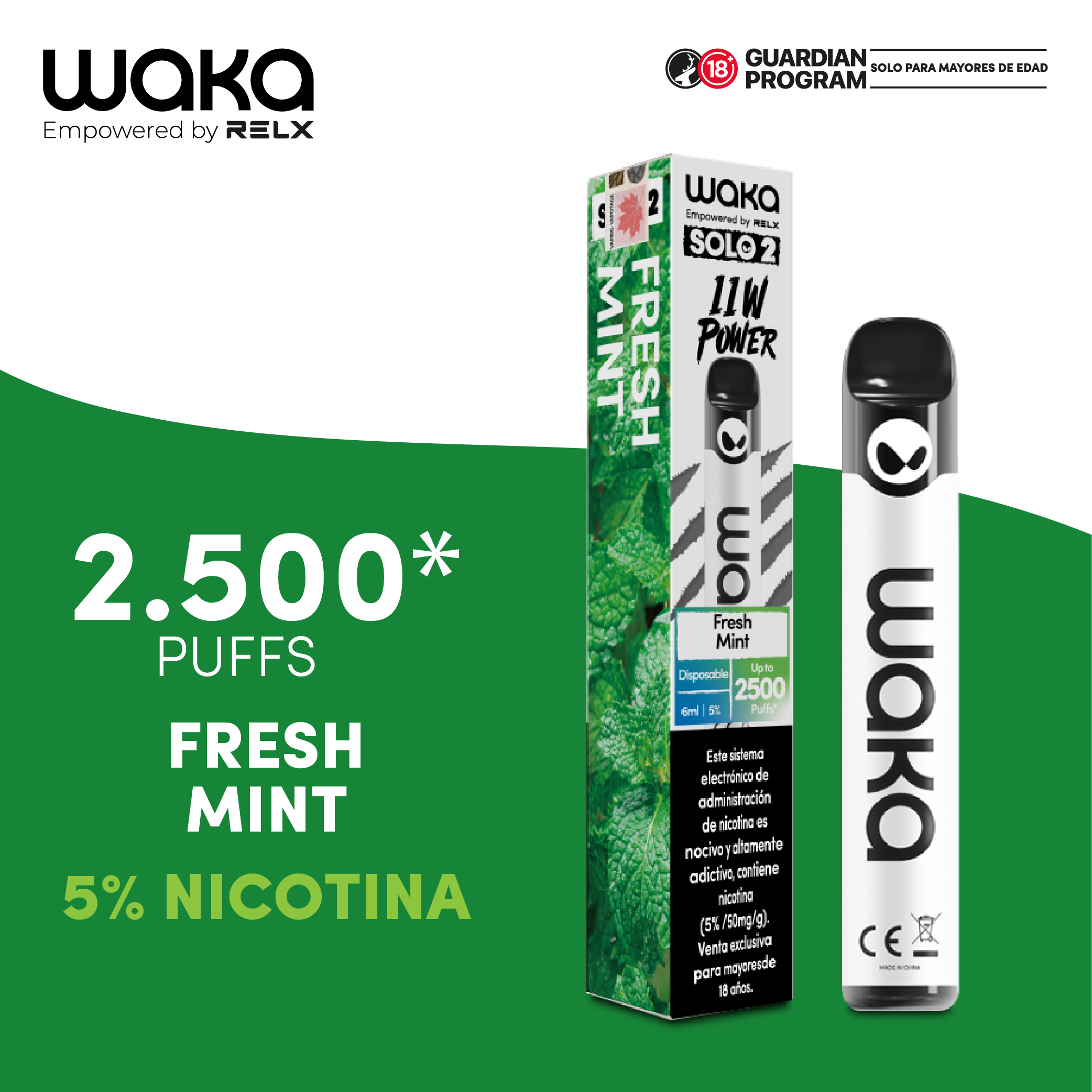 WAKA  2500 puffs -  Solo 2 Fresh mint