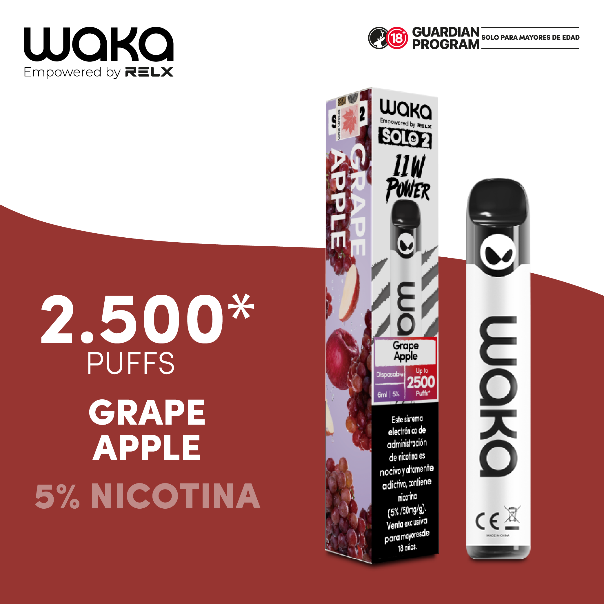 WAKA solo 2 2500 puffs - Grape Apple