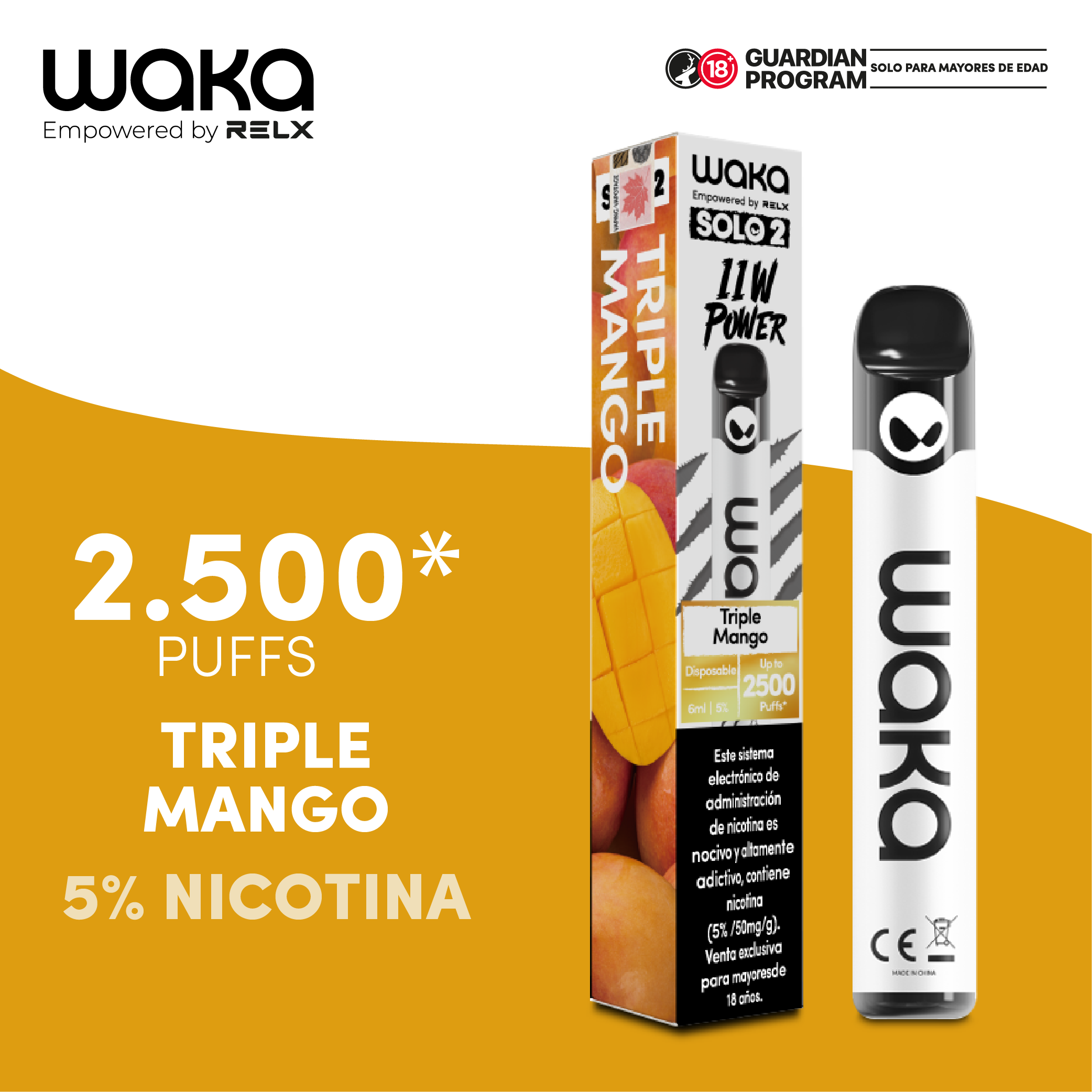 WAKA solo 2 2500 puffs - Triple Mango