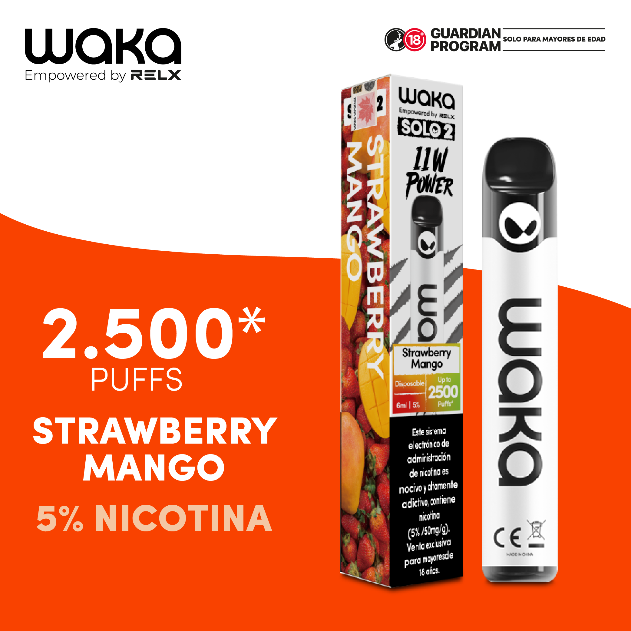 WAKA solo 2 2500 puffs - Strawberry Mango