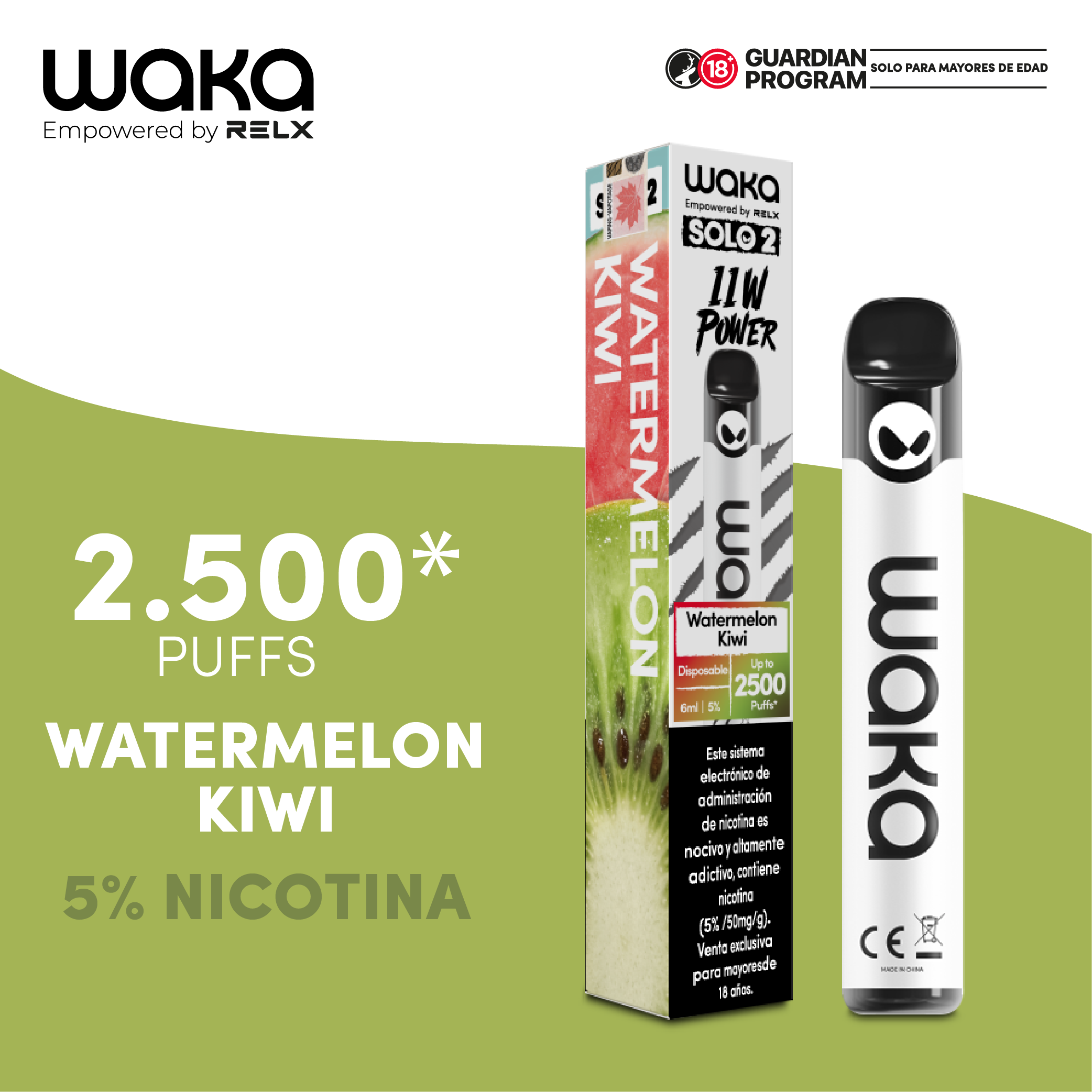WAKA solo 2 2500 puffs - Watermelon Kiwi